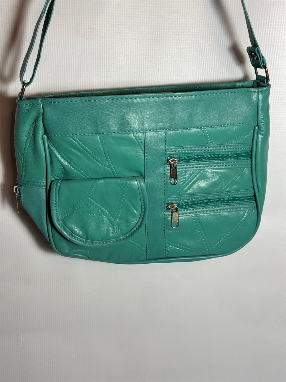 Teal Crossbody Shoulder Bag with patchwork leather